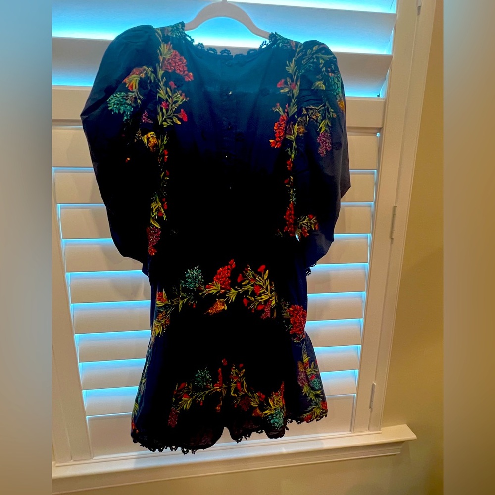 FARM Rio Louise Floral Embroidered A-Line Black Mini Dress